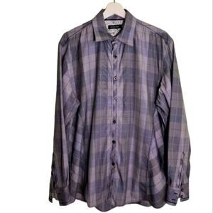 Zagiri Button Up Flip Cuff Shirt Men's Size L Blue Gray Plaid Long Sleeve Casual